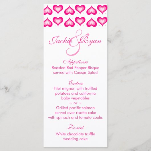 Cartes de menu mariage Coeurs mignons Rose (Devant)