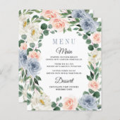 Cartes de menu Mariage couleur bleu rose pâle (Devant / Derrière)
