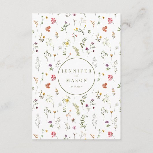 Cartes de menu mariage couleur fleur sauvage vert (Dos)