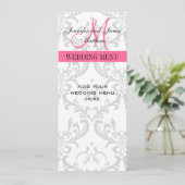 Cartes de menu Mariage Damask Monogramme rose blan (Debout devant)
