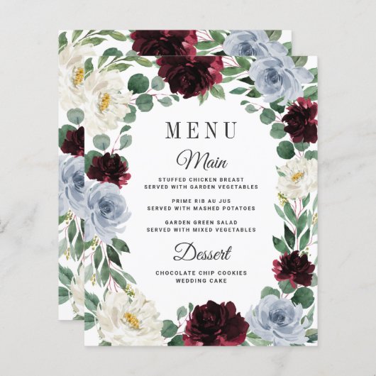 Cartes de menu Mariage de automne Dusty Blue Boho (Devant / Derrière)