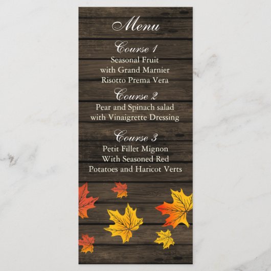 Cartes de menu Mariage de automne rustique Barnwoo (Devant)