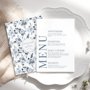 Cartes de menu Mariage de fleurs bleu botanique