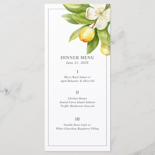 Cartes de menu Mariage de fleurs d'agrumes (Devant)