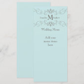 Cartes de menu Mariage de Monogrammes Bleus (Devant / Derrière)