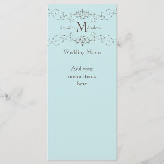 Cartes de menu Mariage de Monogrammes Bleus (Devant)