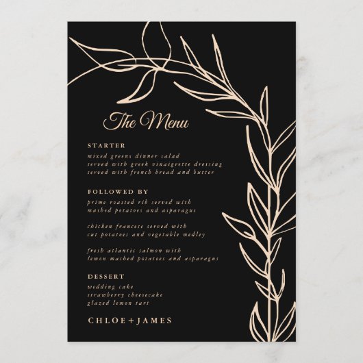 Cartes de menu Mariage de script noir moderne (Devant)