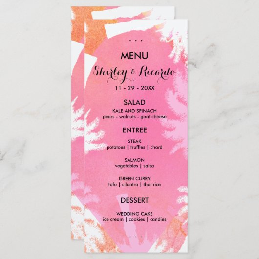 Cartes de menu Mariage d'été Tropical (Devant / Derrière)
