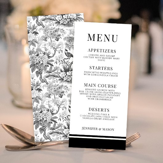 Cartes de menu mariage en porcelaine noire blanche
