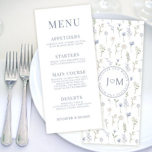 Cartes de menu mariage fleur sauvage bleu