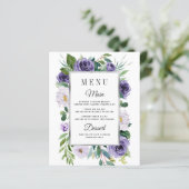 Cartes de menu Mariage Floral Gris d'Argent Violet (Debout devant)