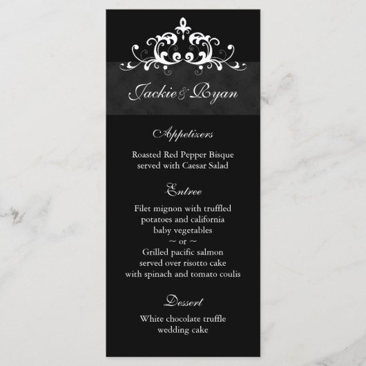 Cartes de menu mariage Formal Black Embellising (Devant)