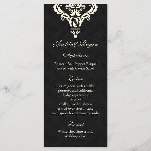 Cartes de menu mariage Formel Black Cream Suede (Devant)
