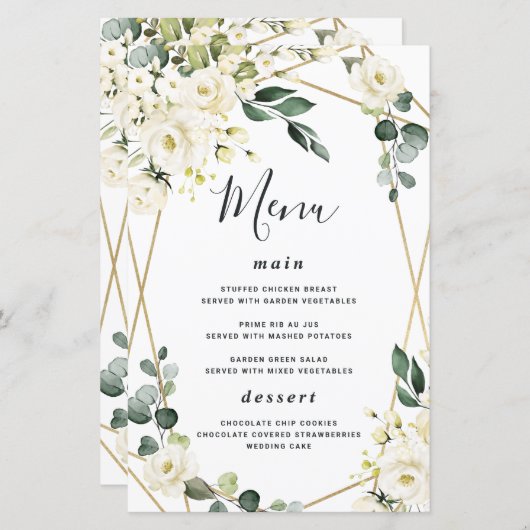 Cartes de menu Mariage géométrique or élégant (Devant / Derrière)