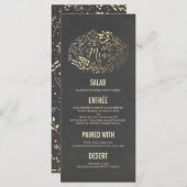 Cartes de menu mariage Gold Florals (Devant / Derrière)