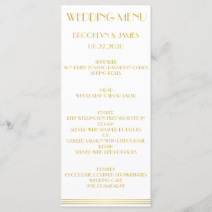 Cartes de menu Mariage Gold Great Gatsby