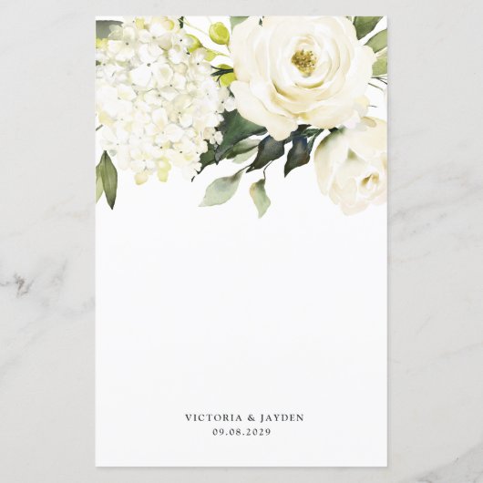 Cartes de menu Mariage Hydrangea Elegant White Gol (Dos)