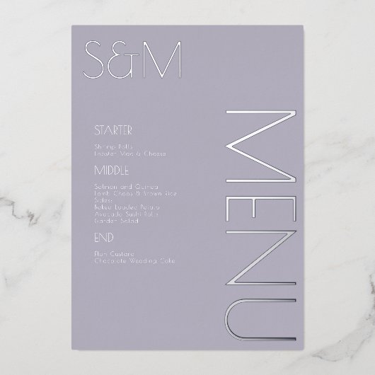 Cartes de Menu Mariage Initiale Gras en Argent Pre (Recto)