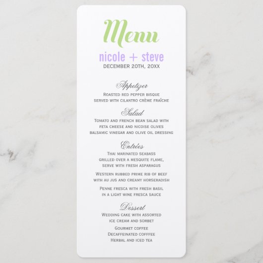 Cartes de menu Mariage Lavender (Devant)
