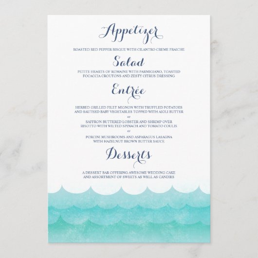 Cartes de menu Mariage marin (Devant)