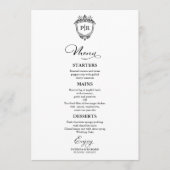 Cartes De Menu Mariage Monogramme Noir Et Blanc (Devant)
