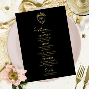 Cartes De Menu Mariage Monogramme Noir Et Or