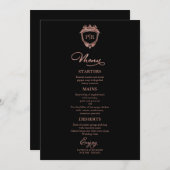 Cartes De Menu Mariage Monogramme Noir Et Rose Or (Devant / Derrière)