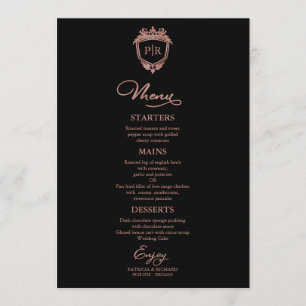Cartes De Menu Mariage Monogramme Noir Et Rose Or