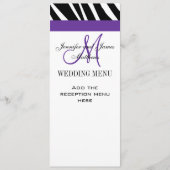 Cartes de menu Mariage Monogramme violet Zebra (Devant)