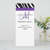 Cartes de menu Mariage Monogramme violet Zebra (Debout devant)