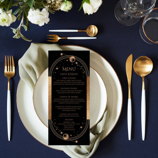 Cartes de menu Mariage Mysical Black Gold Sun Moon