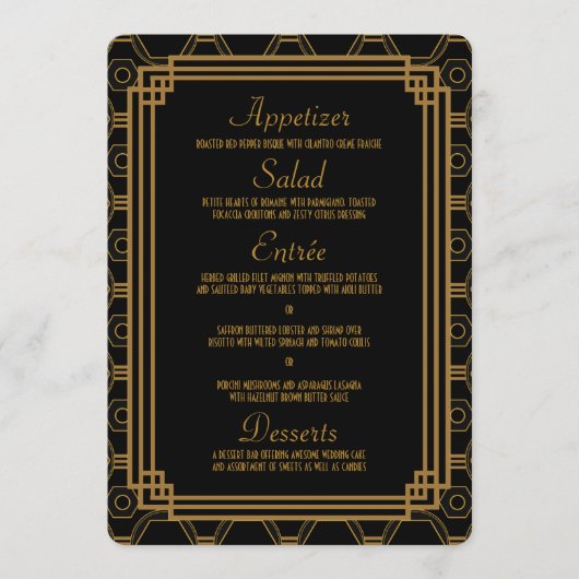 Cartes de menu Mariage noir Art déco (Devant)