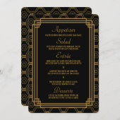 Cartes de menu Mariage noir Art déco (Devant / Derrière)