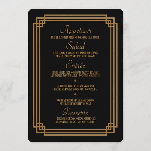 Cartes de menu Mariage noir Art déco simple (Devant)