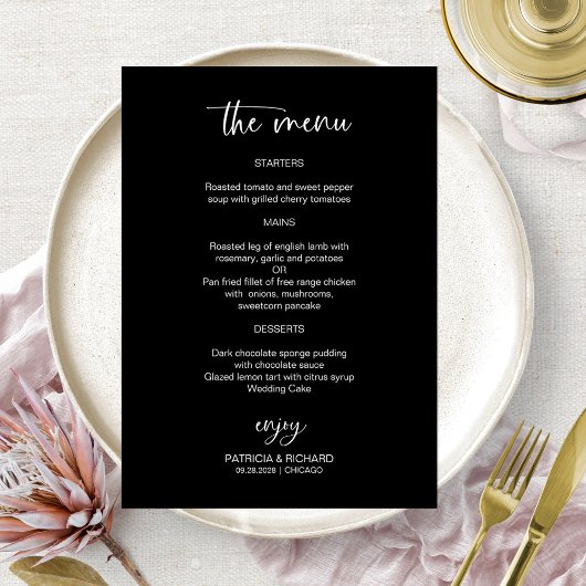 Cartes De Menu Mariage Noir Et Blanc Élégantes