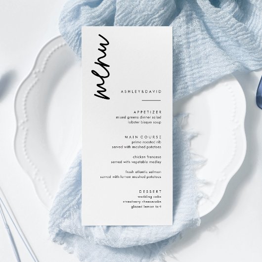 Cartes de menu Mariage noir et blanc simples