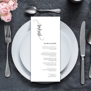 Cartes de menu Mariage noir et blanc simples