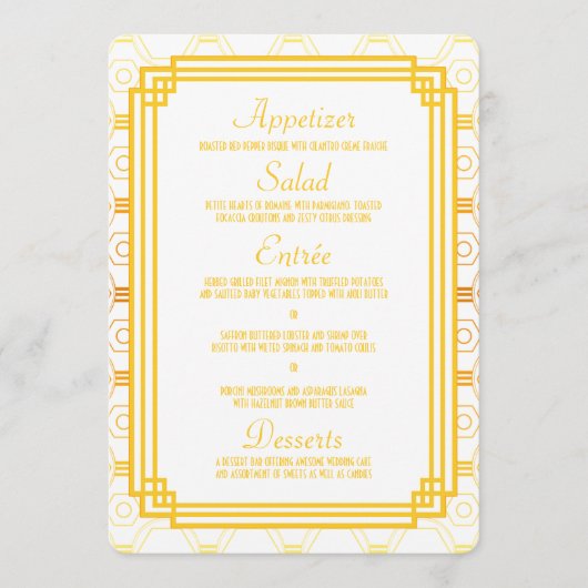 Cartes de menu Mariage or Art Déco (Devant)