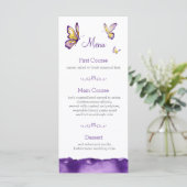 Cartes de menu Mariage papillon | Aquarelle violet (Debout devant)