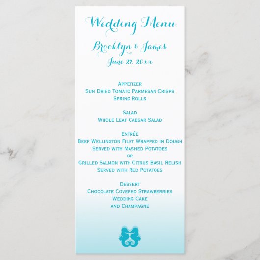 Cartes de menu Mariage pour hippocampe bleu person (Devant)