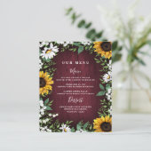 Cartes de menu Mariage pour tournesol rouge Bourgo (Debout devant)