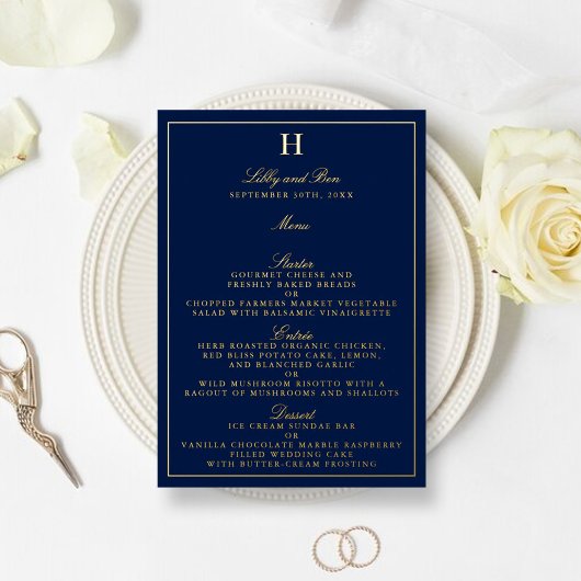 Cartes de menu Mariage Pressé Classic Real Foil