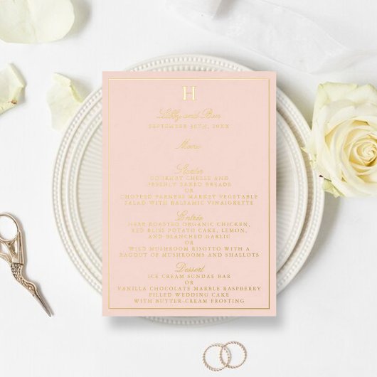 Cartes de menu Mariage Pressé Classic Real Foil