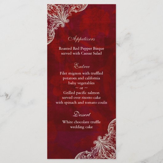 Cartes de menu mariage Red Rose Garden V2 (Devant)