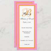 Cartes de menu Mariage rose orange (Devant / Derrière)