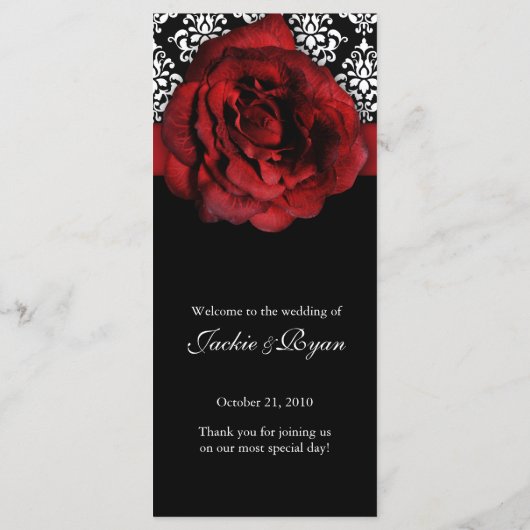Cartes de menu mariage Rose rouge Damask (Dos)