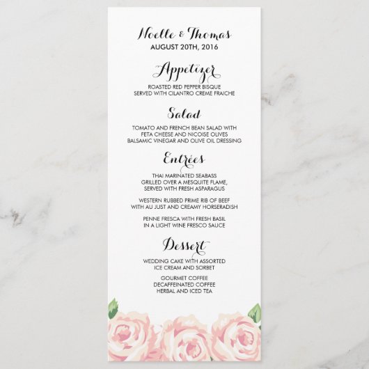 Cartes de menu Mariage Rose vintage (Devant)