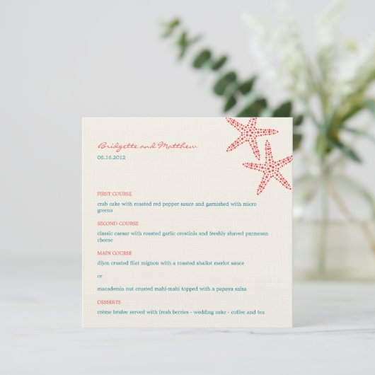 Cartes de menu Mariage Starfish (Debout devant)