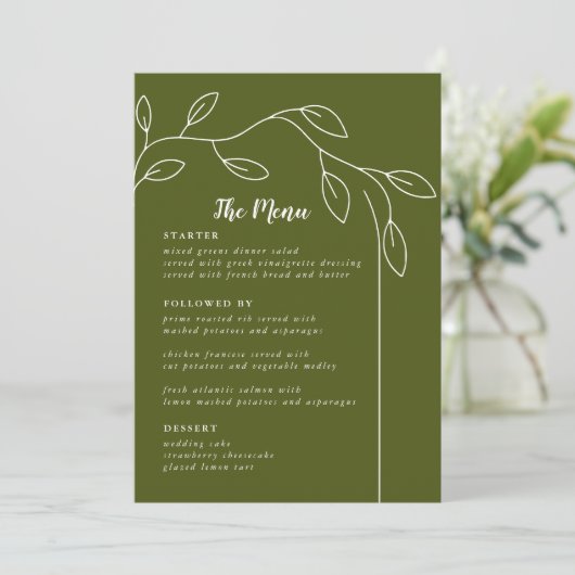 Cartes de menu Mariage Vert Sage (Debout devant)