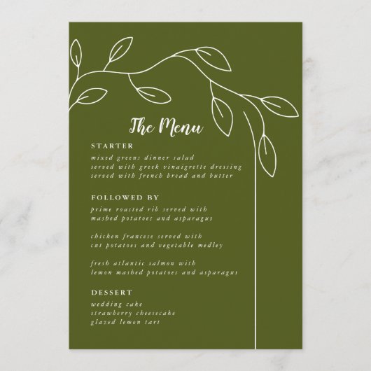 Cartes de menu Mariage Vert Sage (Devant)